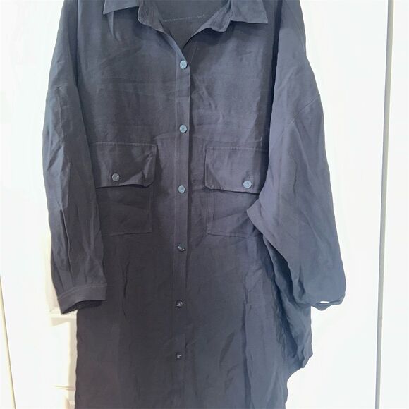 Nap Women's Black Button-Up Shirt Dress One Size Casual Fall